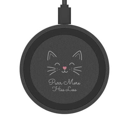 Minimalist Cat Design Wireless Charging Pad — Cute Cat 'Purr More, Hiss Less' (Additional Color)