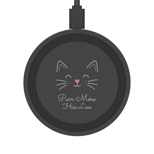 Minimalist Cat Design Wireless Charging Pad — Cute Cat 'Purr More, Hiss Less' (Additional Color)