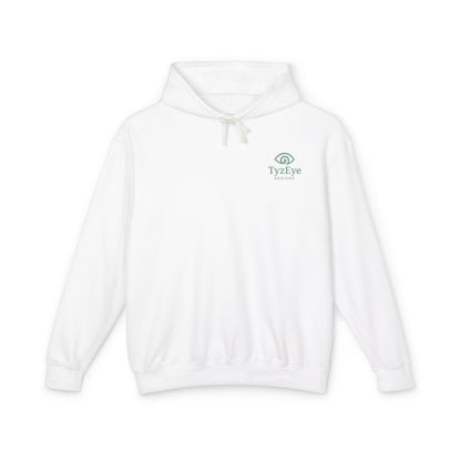 Unisex Adult Coastal Lighthouse Sunset Back Design Hoodie -  'Guided By The Light' Beach Graphic w/ Small Wave Front Logo Lightweight Hooded Sweatshirt (Additional Color)