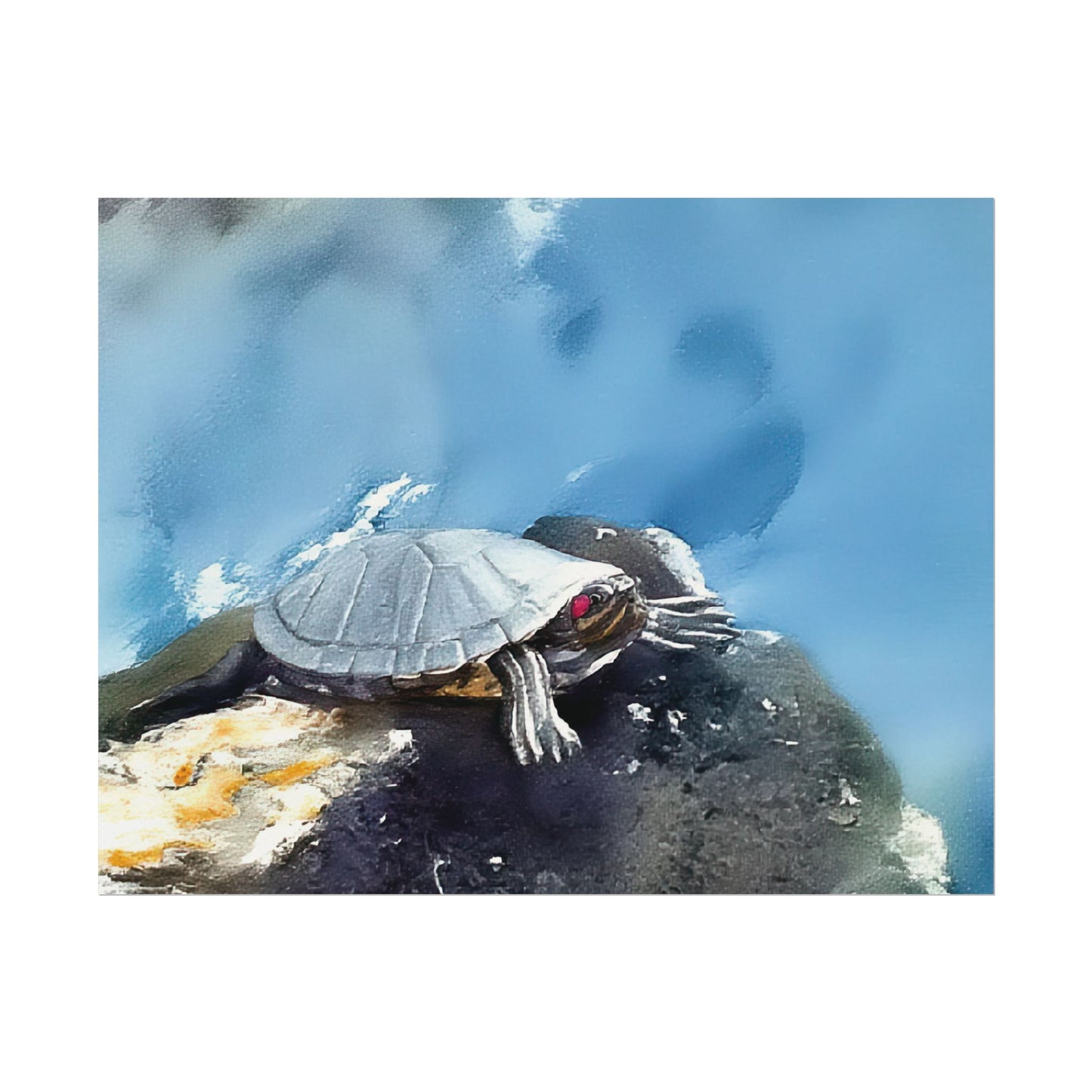 Watercolor-Style Nature-Inspired 'Turtle on the Rocks' Textured Matte Art Print