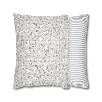 Double Sided Beige Design Samoyed Puppy With Bones, Hearts, and Paw Prints Pillowcase — Soft Striped Decorative Square Throw Pillow (Additional Sizes)