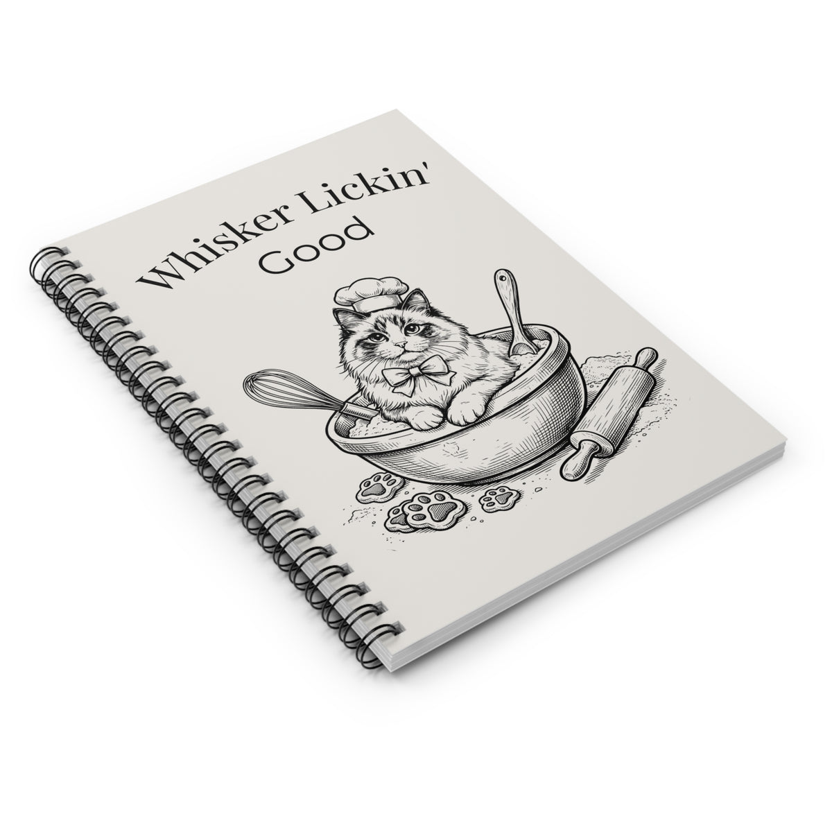 Whisker Lickin' Good Recipe Notebook — Cat in Mixing Bowl Spiral Notebook (Ruled)