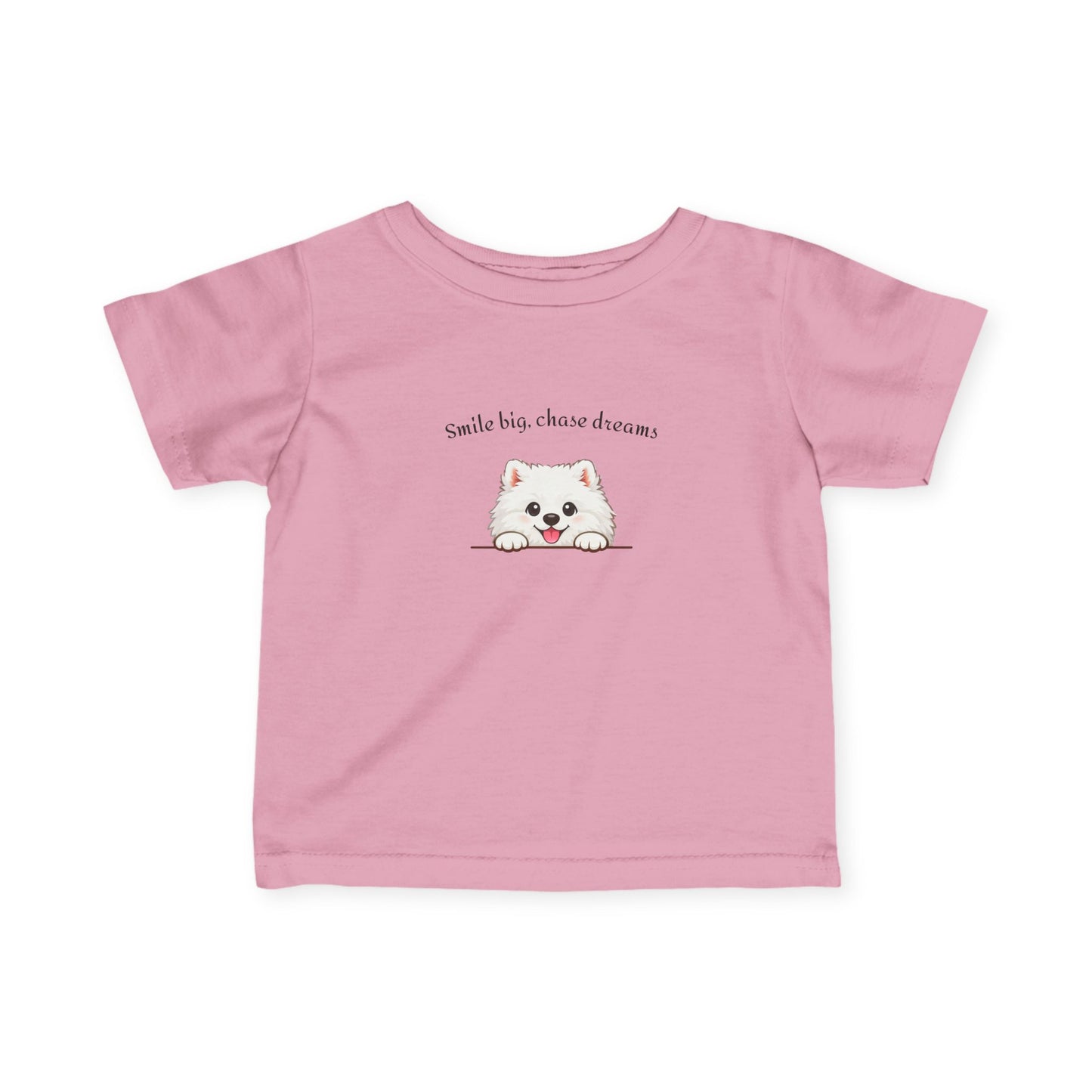 Unisex Infant Tee - Cute White Samoyed Puppy 'Smile Big, Chase Dreams' Baby Shirt (Additional Colors)