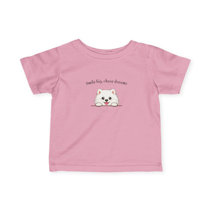 Unisex Infant Tee - Cute White Samoyed Puppy 'Smile Big, Chase Dreams' Baby Shirt (Additional Colors)