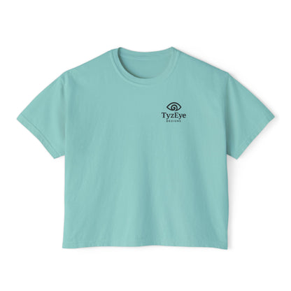 Women's Sunset Beach Scene II Back Design Boxy Tee - Tropical Palm Tree 'Lost In the Horizon' Graphic Tee (Additional Colors)