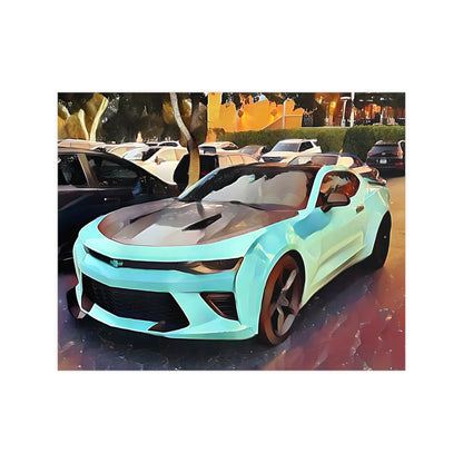 Artsy Aqua and Black Sportscar Theme Horizontal Matte Wall Art Print