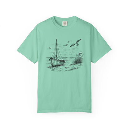 Unisex Adult Sailboat Nautical Double-Sided Tee - 'Set Your Course by the Stars Not the Storm' Motivational Shirt (Additional Colors)