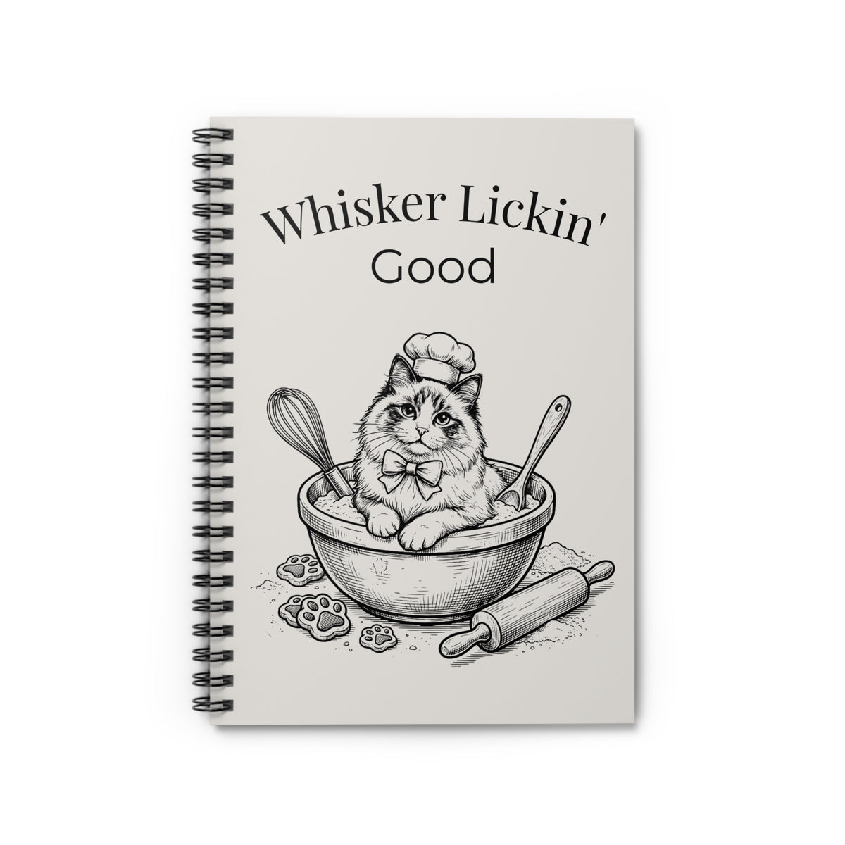 Whisker Lickin' Good Recipe Notebook — Cat in Mixing Bowl Spiral Notebook (Ruled)