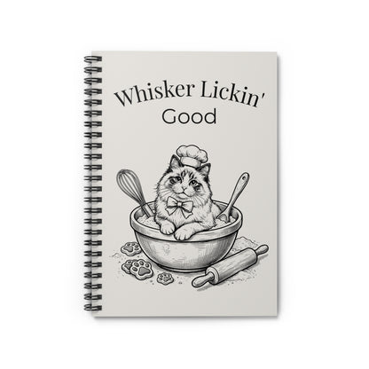 Whisker Lickin' Good Recipe Notebook — Cat in Mixing Bowl Spiral Notebook (Ruled)