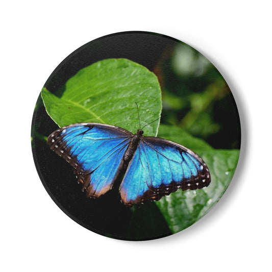 Nature-Inspired Beautiful Blue Butterfly Collectible Ceramic Coaster, 1 Piece