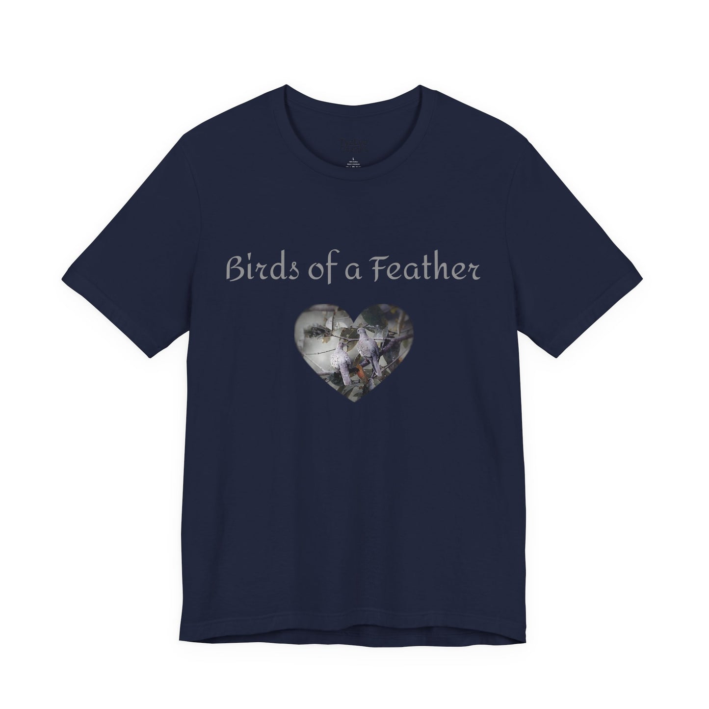 Adult Unisex Heart-Shaped 'Birds of a Feather' Two Doves & 'Two Hearts One Branch' Double-Sided Graphic Tee (Additional Colors)