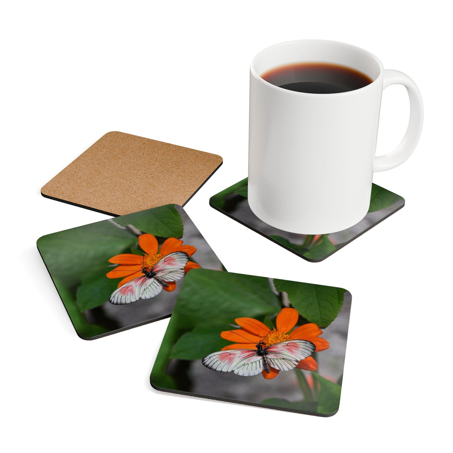 Nature-Inspired Butterfly Design Cork Drink Coaster 4-Piece Set