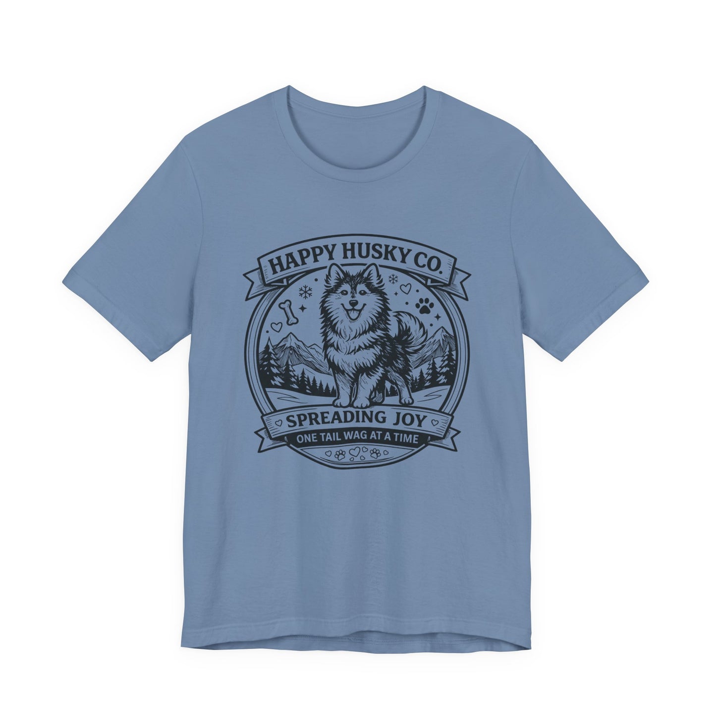 Unisex Happy Husky Co. Design T-Shirt — 'Spreading Joy One Tail Wag At A Time' Graphic Tee (Additional Colors)