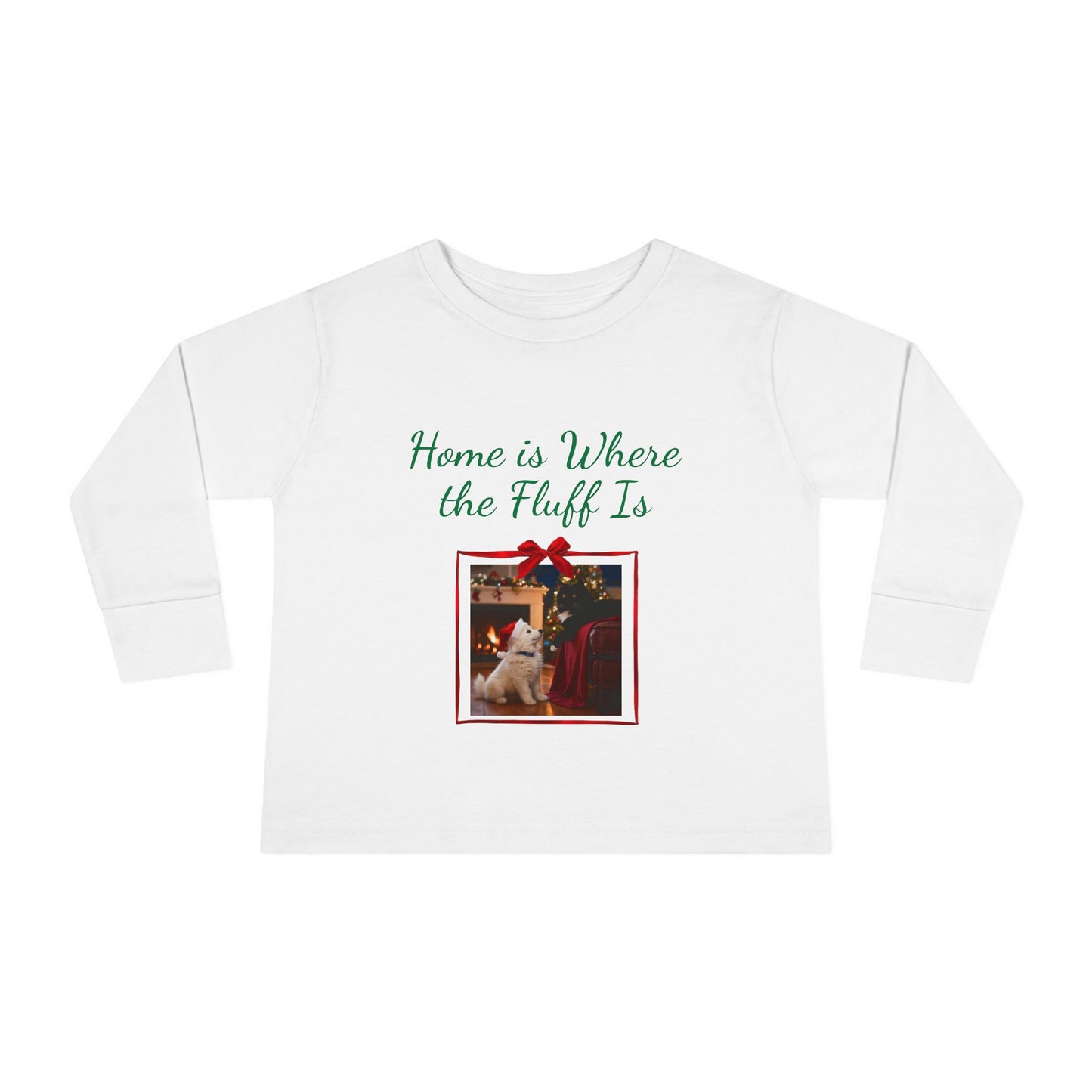Cozy Toddler Christmas Long Sleeve Tee - 'Home is Where the Fluff Is' (Additional Color)