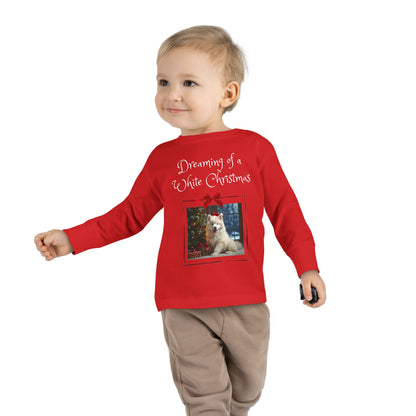Toddler Christmas Samoyed Dog Theme Long Sleeve Tee - 'Dreaming of a White Christmas' (Additional Color)