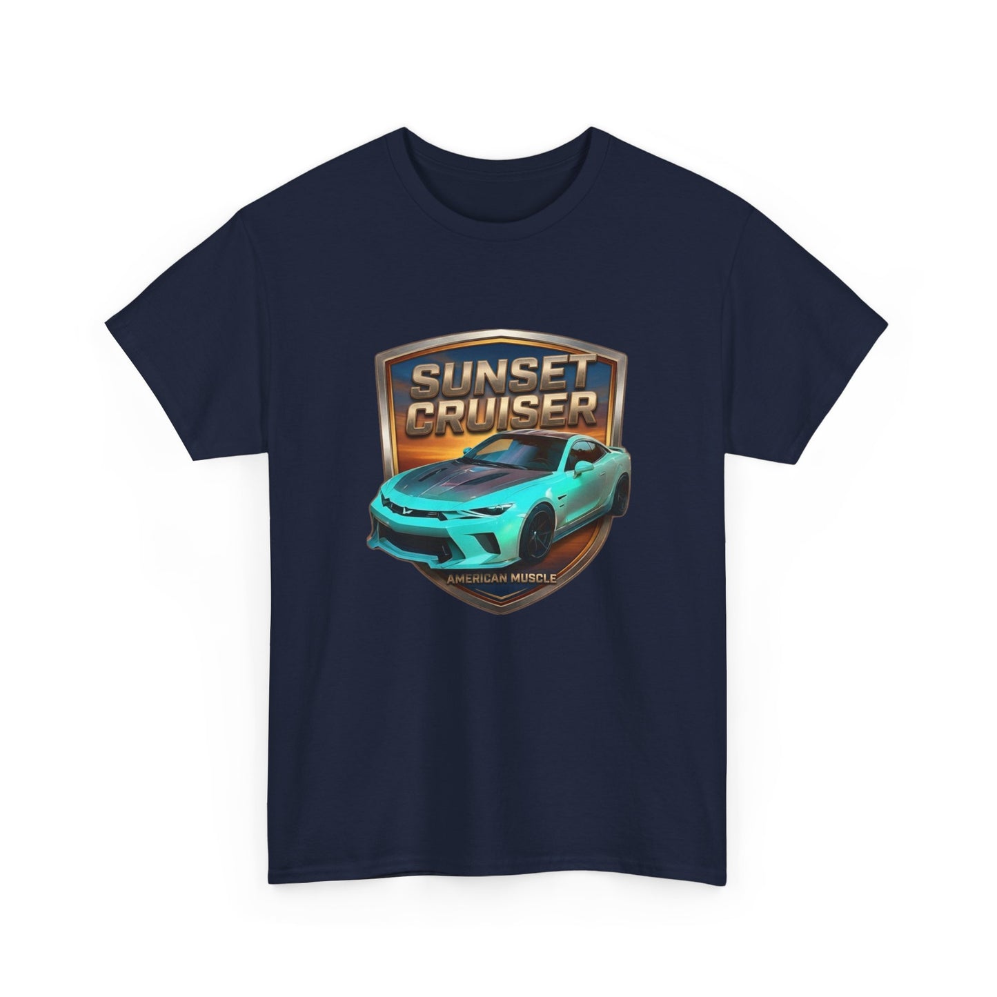 Unisex Adult Aqua 'Sunset Cruiser' Sportscar Theme American Muscle Series Cotton Tee (Additional Colors)
