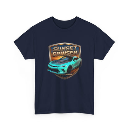 Unisex Adult Aqua 'Sunset Cruiser' Sportscar Theme American Muscle Series Cotton Tee (Additional Colors)