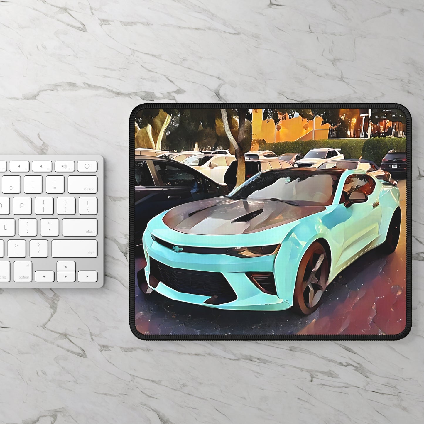 Artsy Aqua Sportscar Theme Mouse Pad