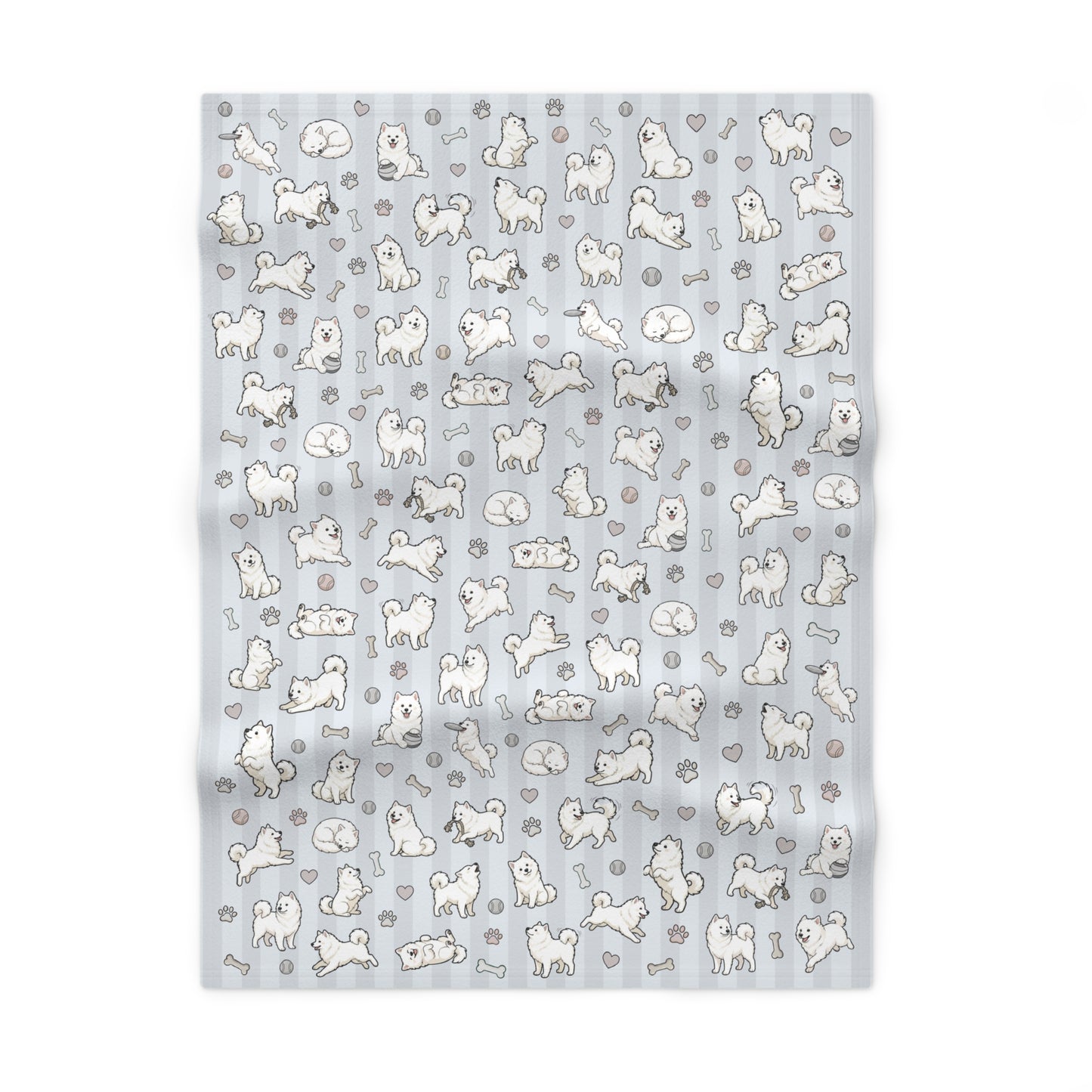 Blue Design Samoyed Puppy Baby Blanket - Cute White Puppy Pattern on Soft Blue Stripes (Soft Fleece)