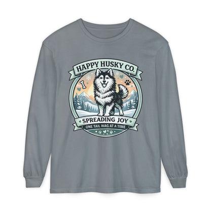 Unisex Colorful Happy Husky Co. Long Sleeve T-Shirt — 'Spreading Joy One Tail Wag At A Time' Graphic (Additional Colors)