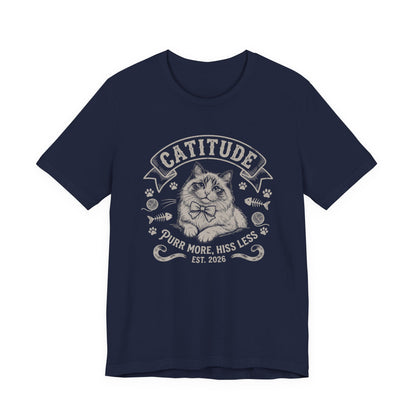 Unisex Jersey Short Sleeve Catitude Design Tee - 'Purr More, Hiss Less' (Additional Colors)