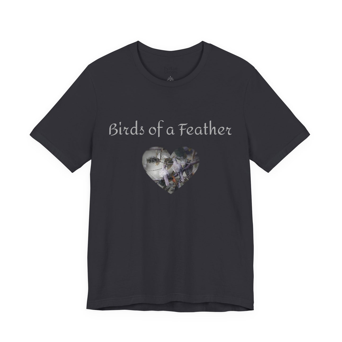 Adult Unisex Heart-Shaped 'Birds of a Feather' Two Doves & 'Two Hearts One Branch' Double-Sided Graphic Tee (Additional Colors)