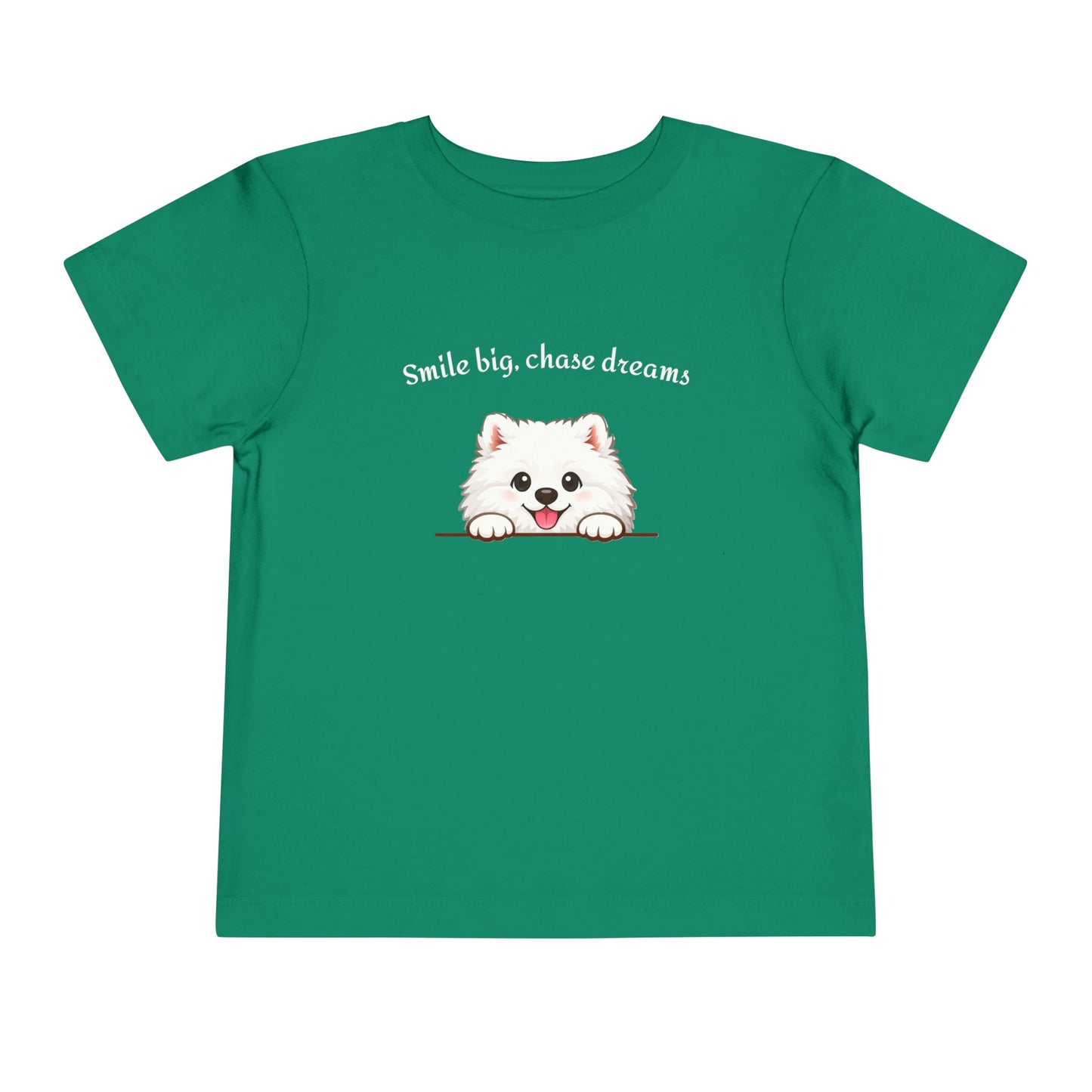 Unisex Toddler Tee 'Smile Big, Chase Dreams' Cute Fluffy Samoyed Puppy Design (Additional Colors)