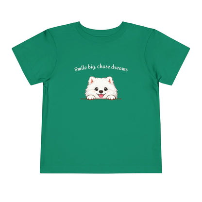 Unisex Toddler Tee 'Smile Big, Chase Dreams' Cute Fluffy Samoyed Puppy Design (Additional Colors)