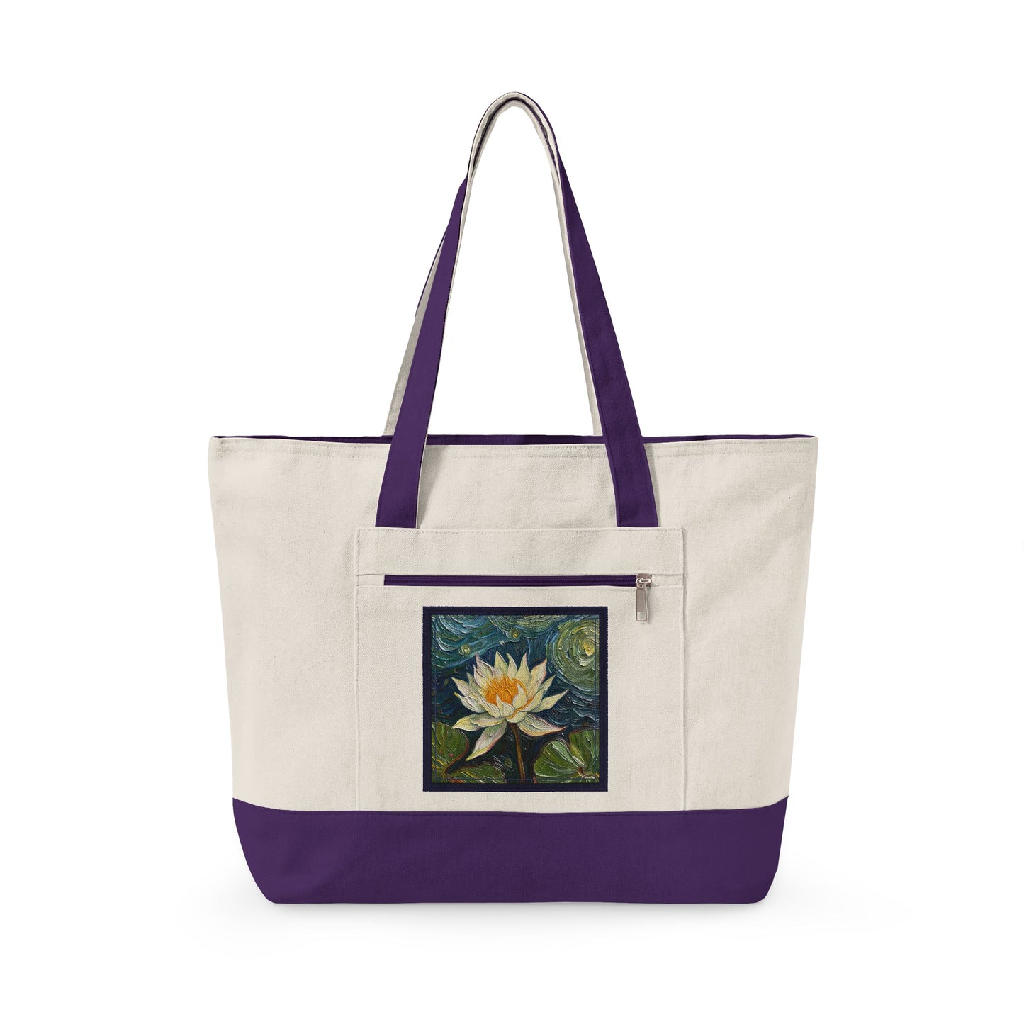 Canvas Tote Bag — Nature Water Lily Floral Canvas Zippered Beach & Market Tote