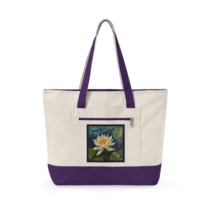 Canvas Tote Bag — Nature Water Lily Floral Canvas Zippered Beach & Market Tote