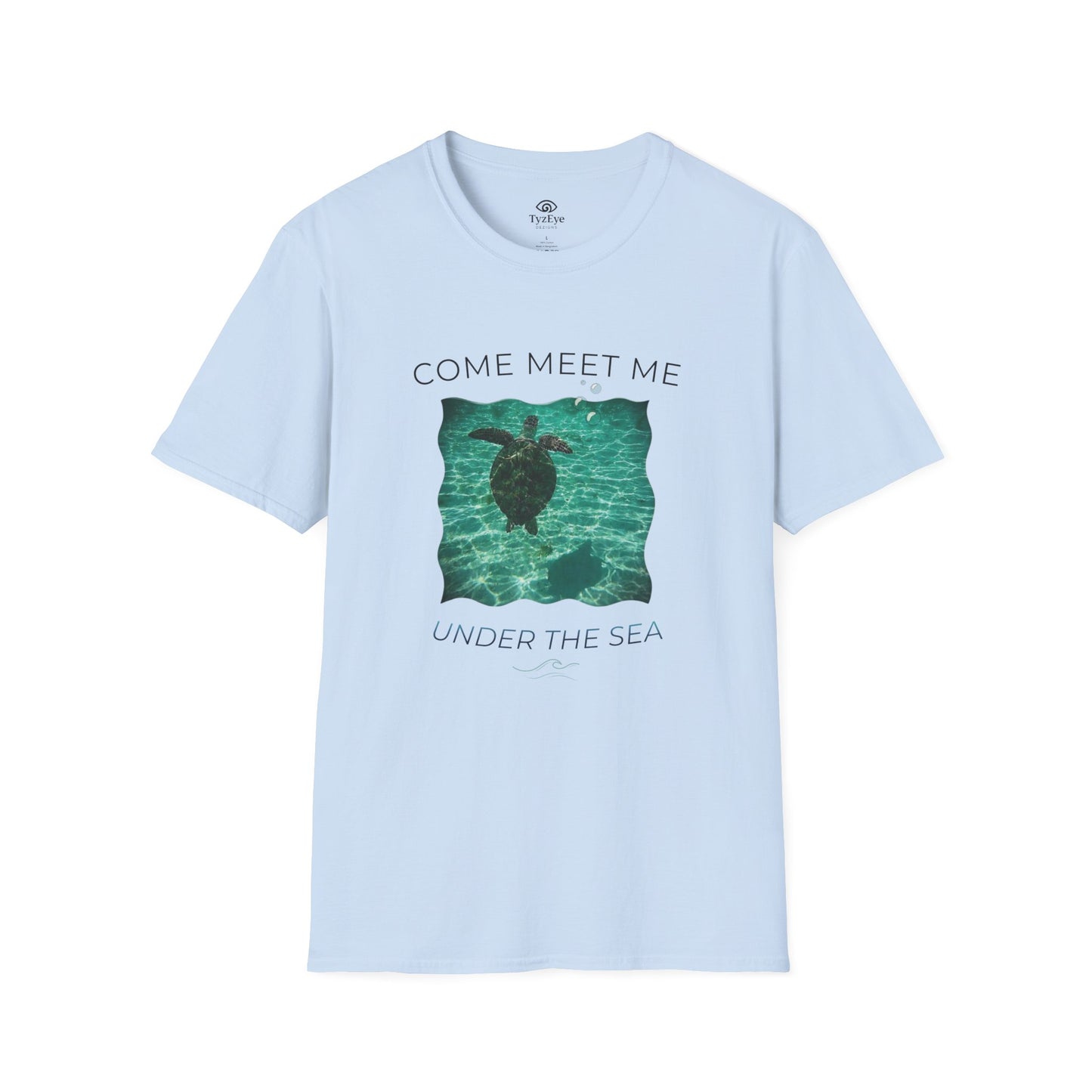 Adult Unisex Aquatic Sea Turtle 'Come Meet Me Under the Sea' Jersey Short Sleeve Tee (Additional Colors)