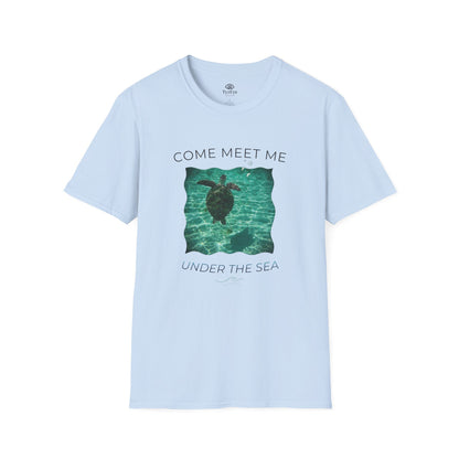 Adult Unisex Aquatic Sea Turtle 'Come Meet Me Under the Sea' Jersey Short Sleeve Tee (Additional Colors)