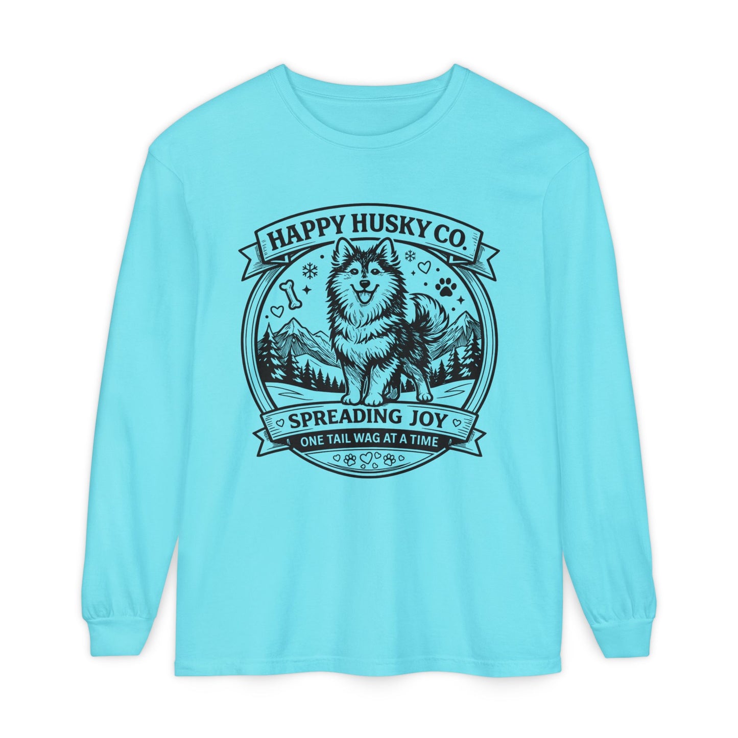Unisex Happy Husky Co. Long Sleeve T-Shirt — 'Spreading Joy One Tail Wag At A Time' Graphic (Additional Colors)