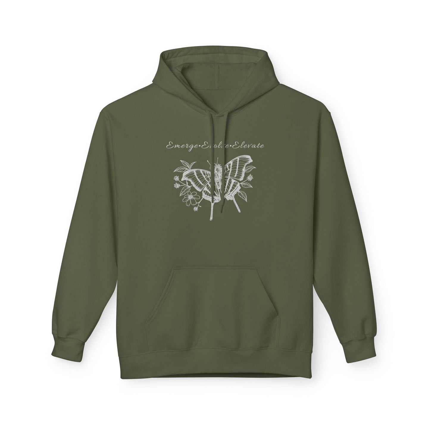 Unisex Adult Butterfly & Flowers Hoodie — 'Emerge, Evolve, Elevate' Minimal Line Art Sweatshirt (Additional Colors)