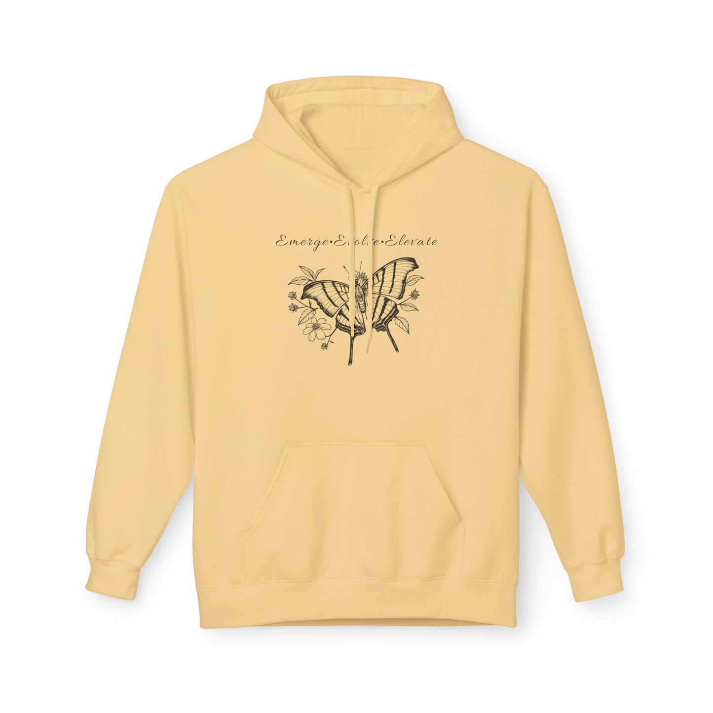 Unisex Adult Butterfly & Flowers Hoodie — 'Emerge, Evolve, Elevate' Minimal Line Art Sweatshirt (Additional Colors)