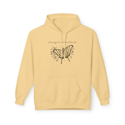 Unisex Adult Butterfly & Flowers Hoodie — 'Emerge, Evolve, Elevate' Minimal Line Art Sweatshirt (Additional Colors)