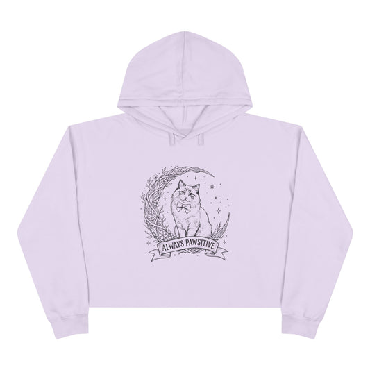 Cute Cat & Moon Crop Hoodie — “Always Pawsitive” Cozy Graphic Pullover (Additional Colors)