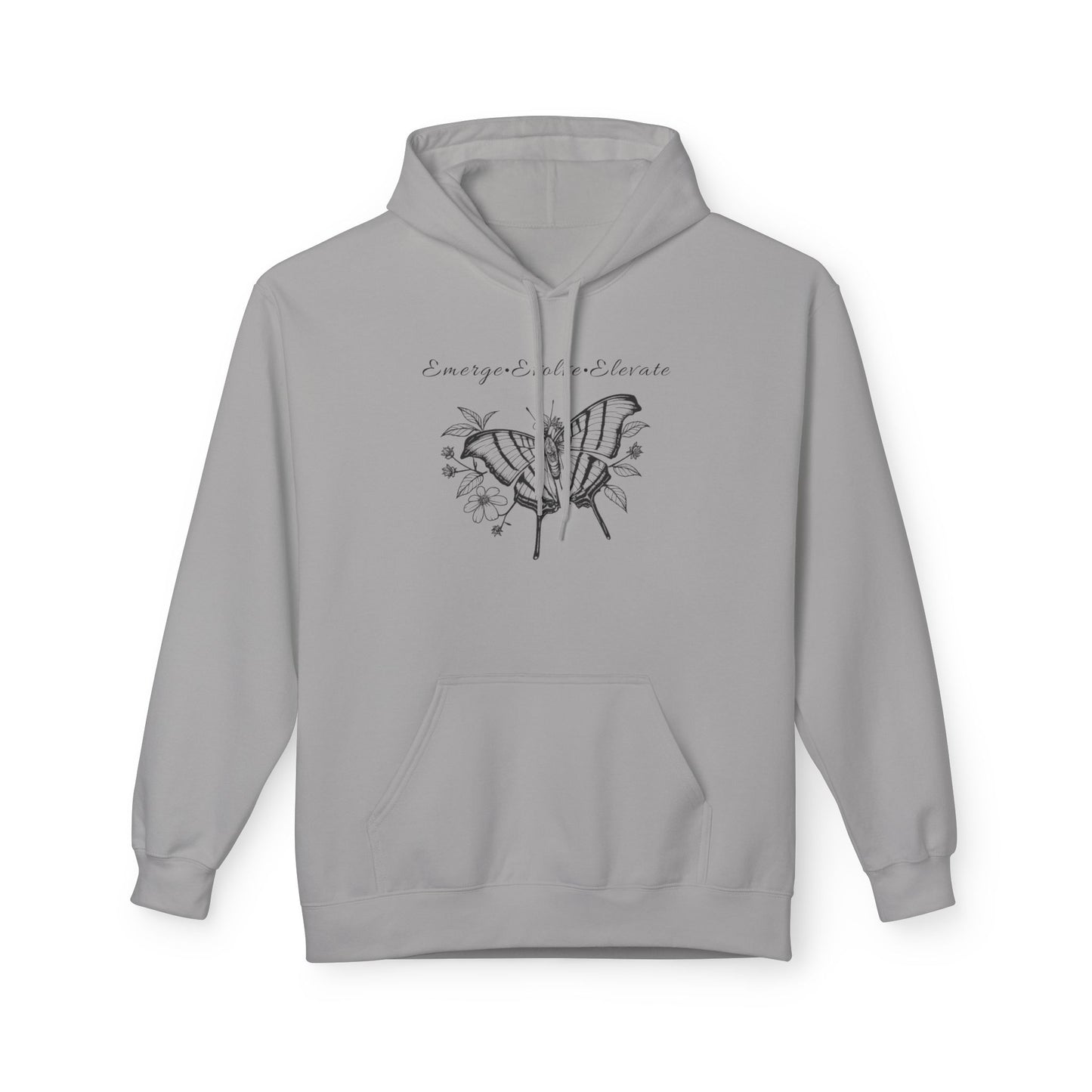 Unisex Adult Butterfly & Flowers Hoodie — 'Emerge, Evolve, Elevate' Minimal Line Art Sweatshirt (Additional Colors)