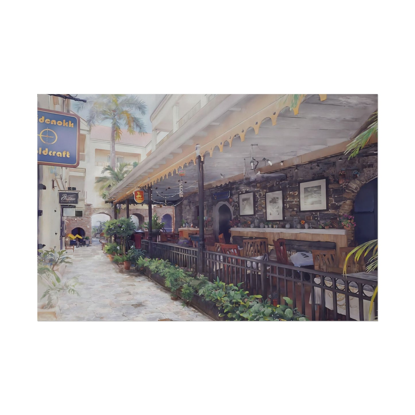 Textured Watercolor-Style Matte Serene Street Scene Art Print