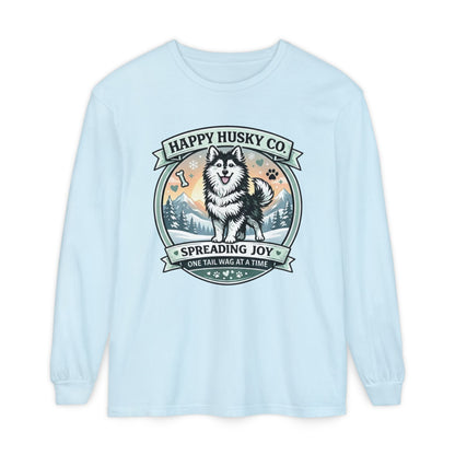 Unisex Colorful Happy Husky Co. Long Sleeve T-Shirt — 'Spreading Joy One Tail Wag At A Time' Graphic (Additional Colors)
