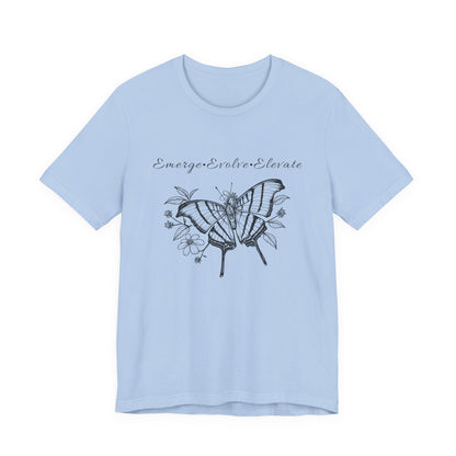 Unisex Adult Butterfly & Flowers Design Short Sleeve Tee - 'Emerge Evolve Elevate' (Additional Colors)