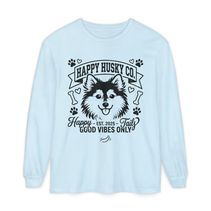 Happy Husky Co. Unisex Long Sleeve Tee — 'Happy Tails, Good Vibes Only' Dog Lover Shirt (Additional Colors)