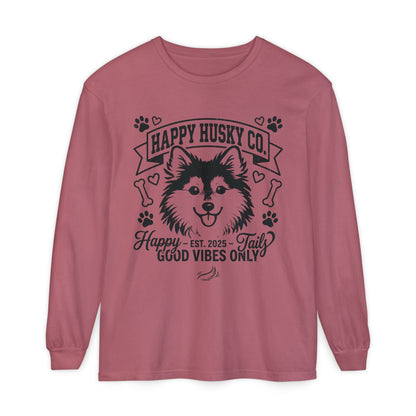 Happy Husky Co. Unisex Long Sleeve Tee — 'Happy Tails, Good Vibes Only' Dog Lover Shirt (Additional Colors)