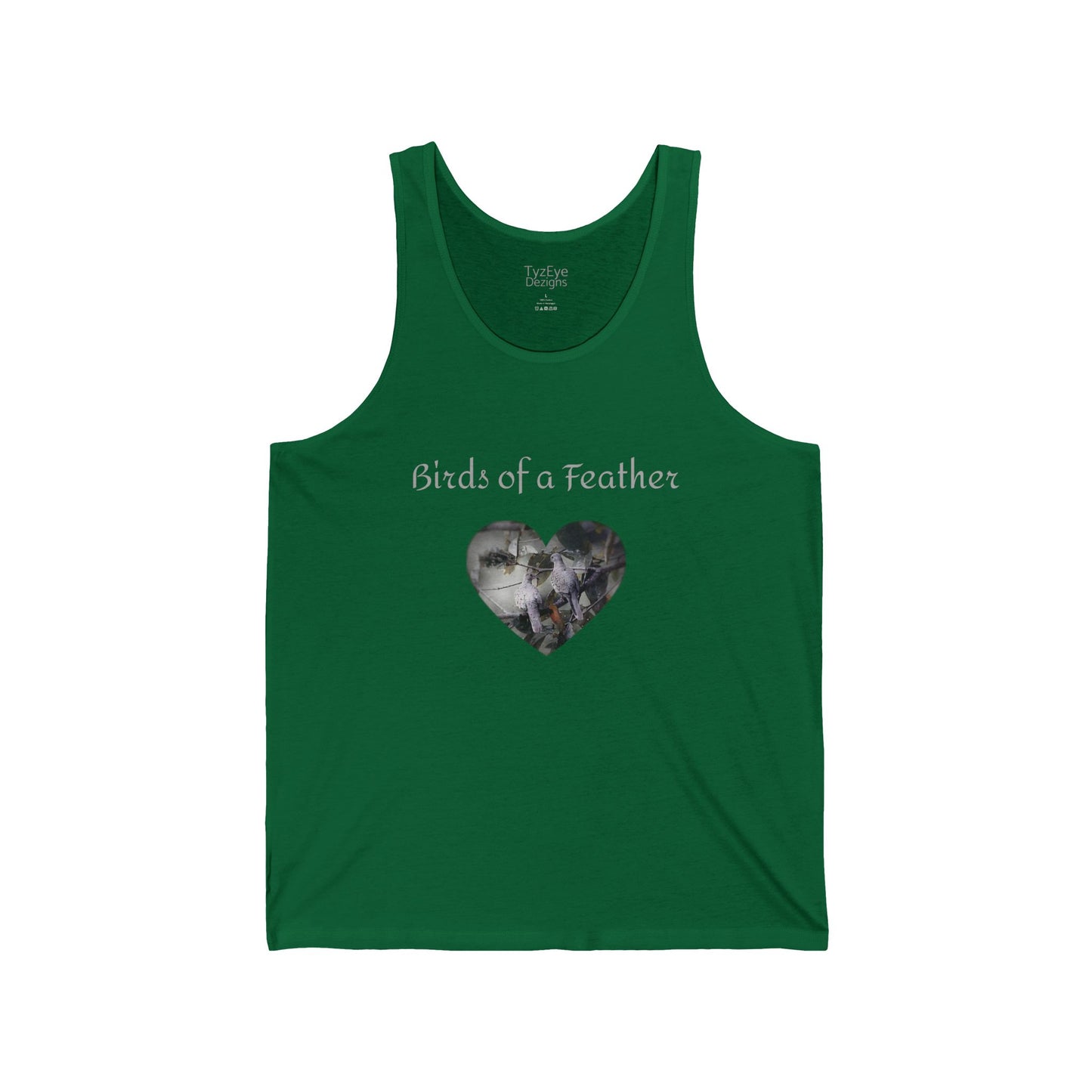 Adult Unisex 'Birds of a Feather' Dove Heart & 'Two Hearts One Branch' Double-Sided Jersey Tank Top (Additional Colors)