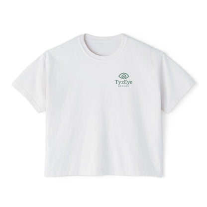Women's Sunset Beach Scene II Back Design Boxy Tee - Tropical Palm Tree 'Lost In the Horizon' Graphic Tee (Additional Colors)