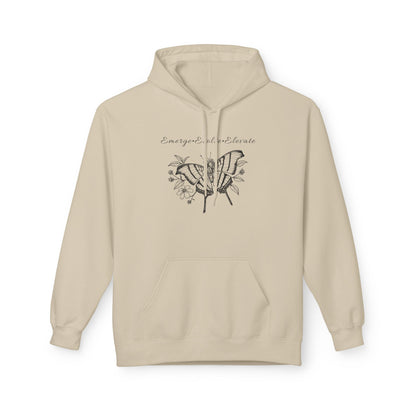 Unisex Adult Butterfly & Flowers Hoodie — 'Emerge, Evolve, Elevate' Minimal Line Art Sweatshirt (Additional Colors)