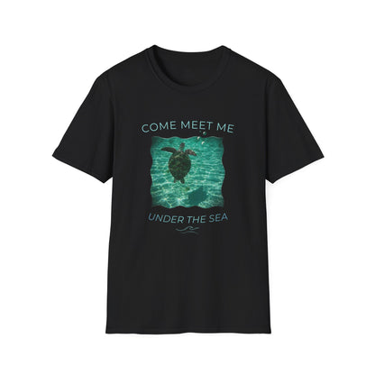 Adult Unisex Aquatic Sea Turtle 'Come Meet Me Under the Sea' Jersey Short Sleeve Tee (Additional Colors)
