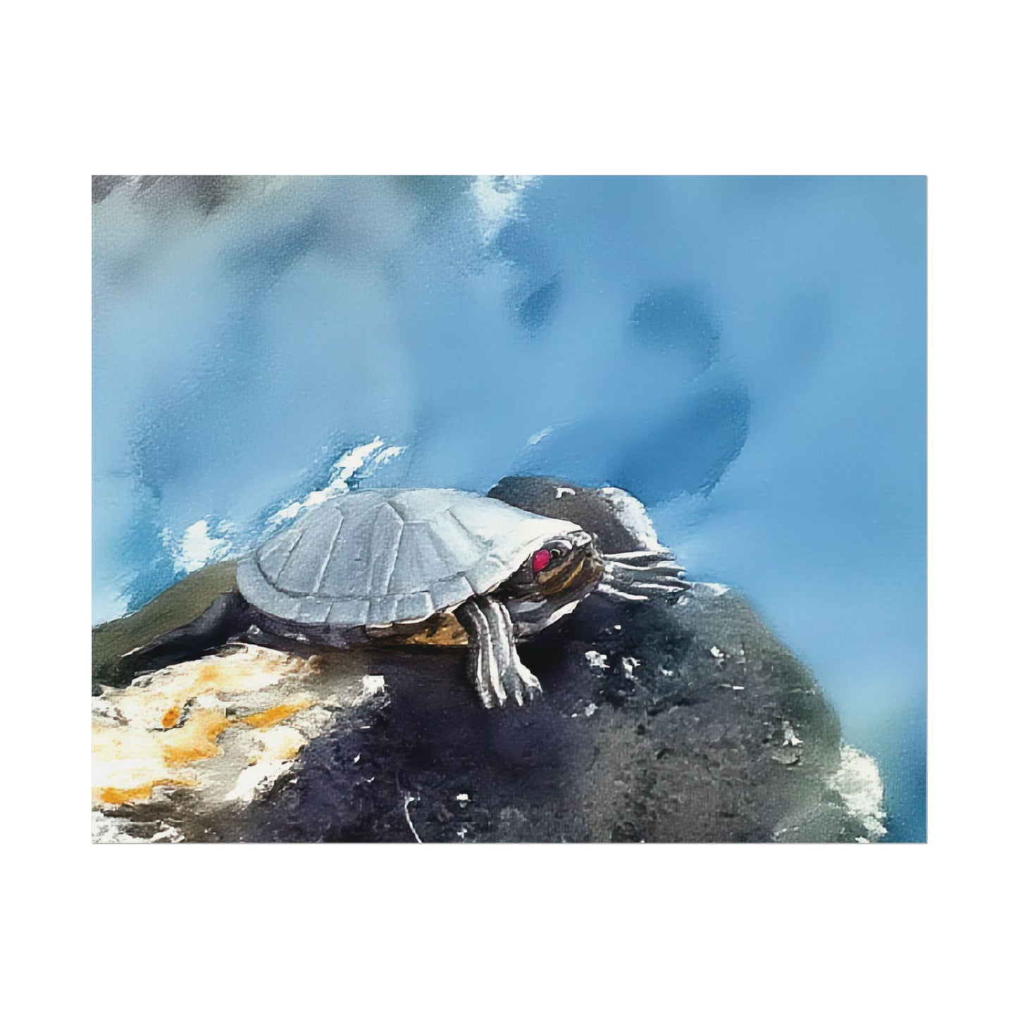 Watercolor-Style Nature-Inspired 'Turtle on the Rocks' Textured Matte Art Print