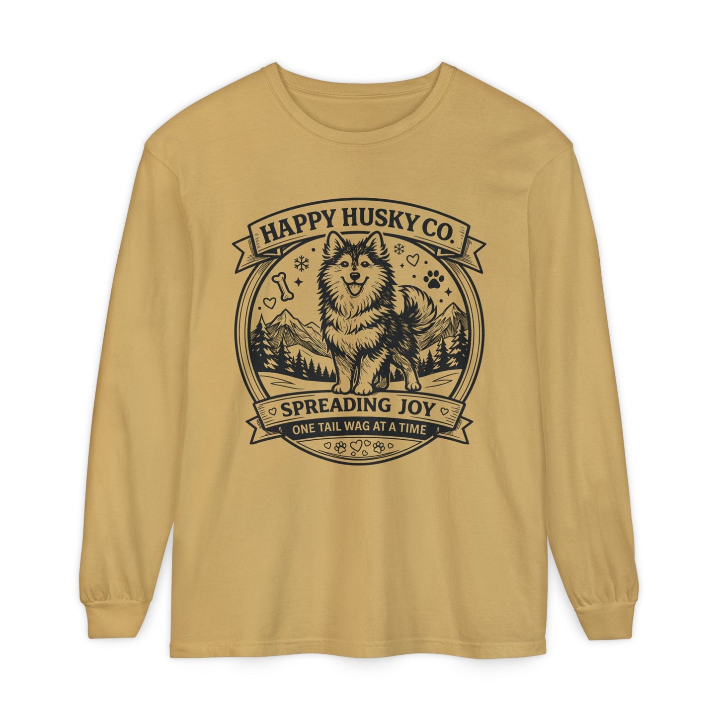 Unisex Happy Husky Co. Long Sleeve T-Shirt — 'Spreading Joy One Tail Wag At A Time' Graphic (Additional Colors)