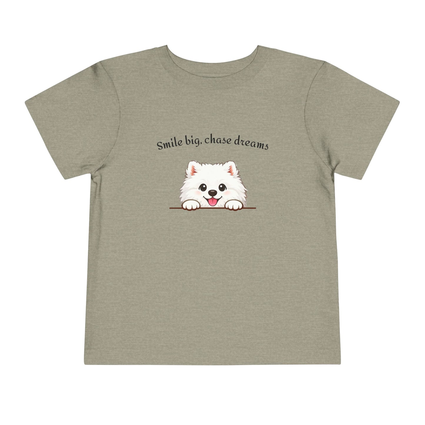 Unisex Toddler Tee 'Smile Big, Chase Dreams' Cute Fluffy Samoyed Puppy Design (Additional Colors)
